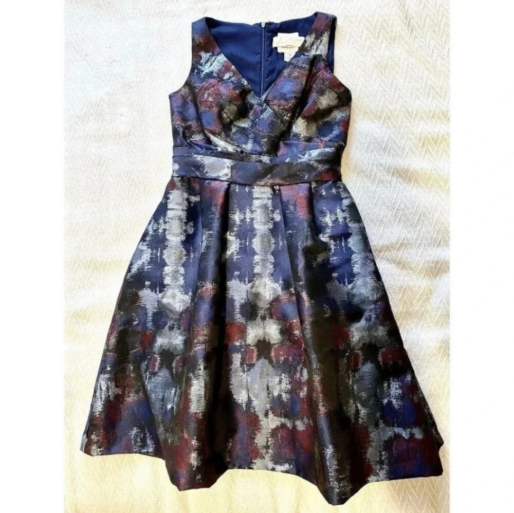 Pamella Roland Black and Pink Sweetheart Fit and Flare Dress